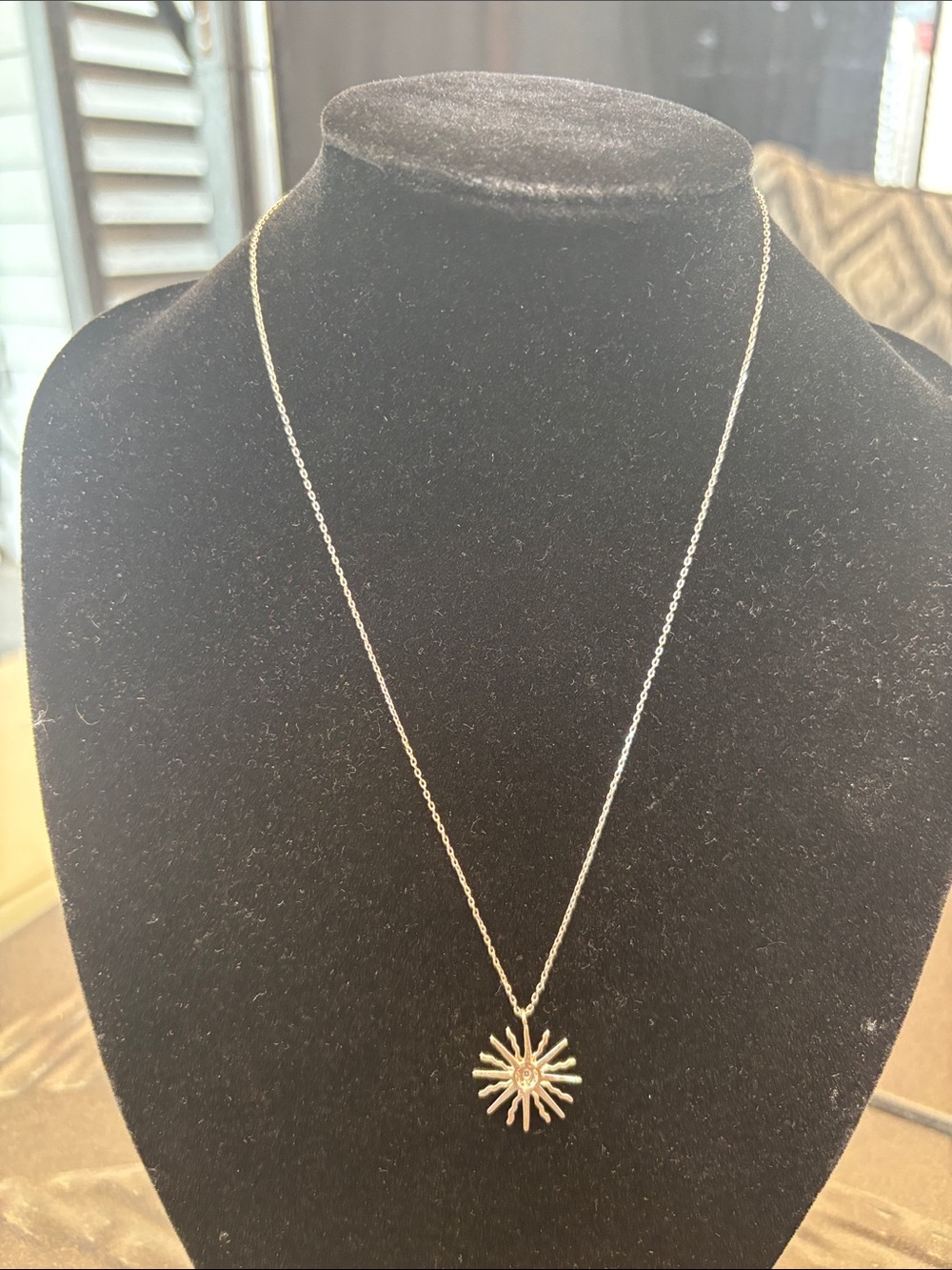 Silver Sunburst Pendant Necklace with Clear Crystal Accent - Women Jewelry